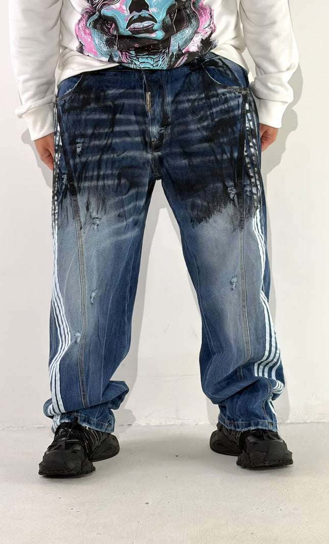 JEANS BAGGY STRIPES BLU