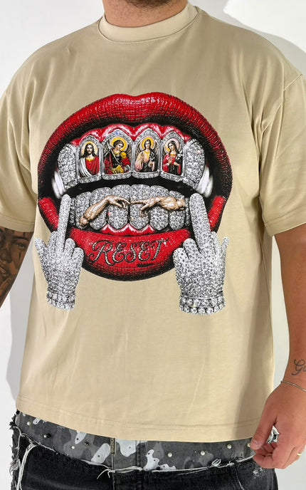 T-SHIRT TOTAL STRASS BOCCA