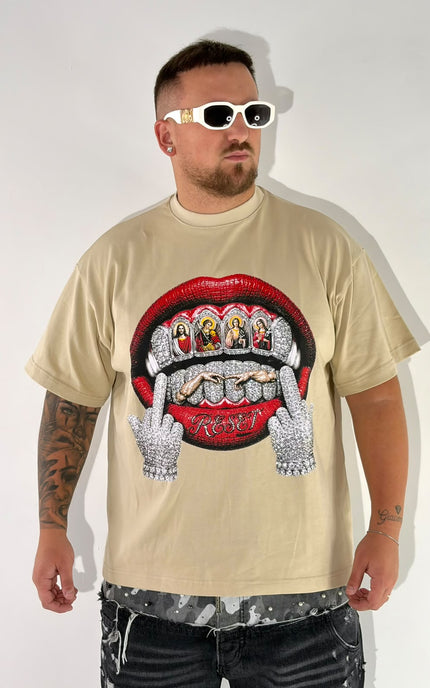 T-SHIRT TOTAL STRASS BOCCA