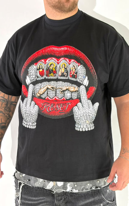 T-SHIRT TOTAL STRASS BOCCA