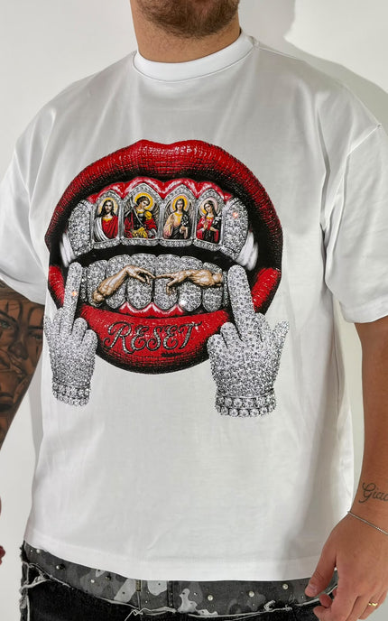 T-SHIRT TOTAL STRASS BOCCA